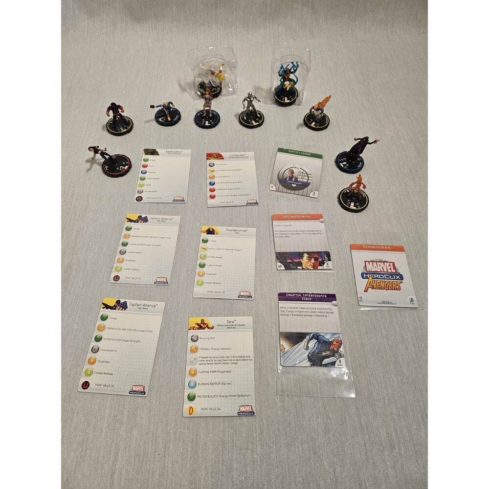 Lot Of 10 WizKids Heroclix Marvel DC Hero Game Figures And Cards